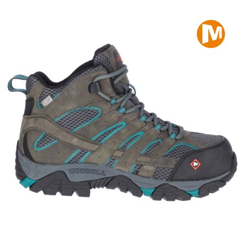 Merrell Moab Vertex Mid Waterproof Comp Toe Sicherheitsschuhe Damen Grau/DunkelOlivgrün [DE-WFQZL]